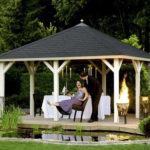 Lugarde timber gazebo on decking