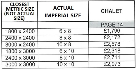Chalet Summerhouse price list