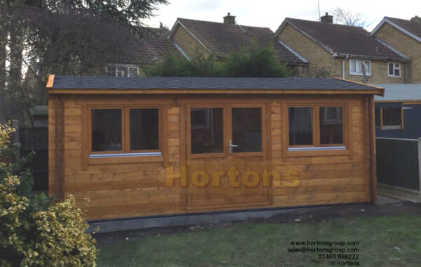6m x 3m log cabin front view