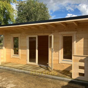 6m x 5m pent log cabin with veranda 2