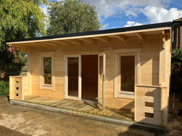 6m x 5m pent log cabin with veranda 2