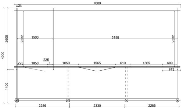 7m x 4m sports pavilion plan - 2 rooms