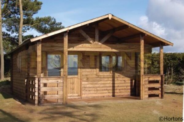 5x6.8m garden cabin with large veranda in woodland