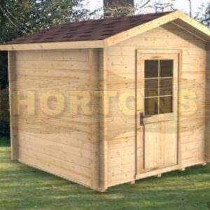 2m x 2m log cabin graphic front and side in garden