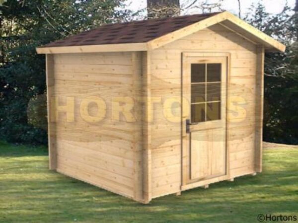 2m x 2m log cabin graphic front and side in garden