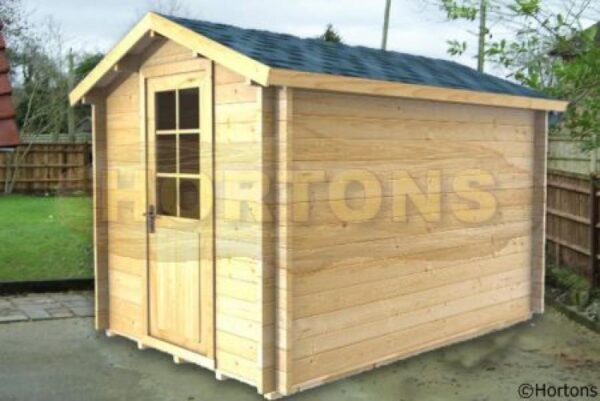2mx3m log cabin graphic in garden 2