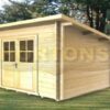 2.5m x 2.5m garden room graphic front and side in garden