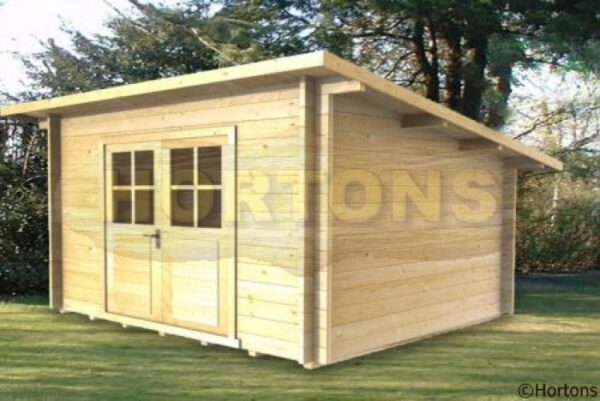 2.5m x 2.5m garden room graphic front and side in garden