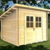 2.5m x 2.5m log cabin graphic in woodland