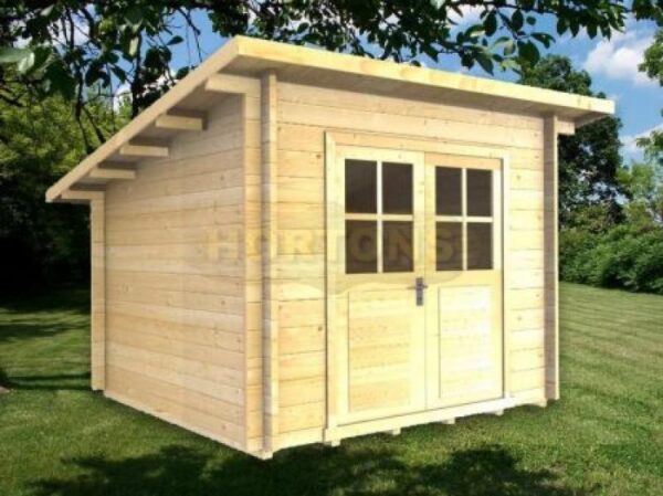 2.5m x 2.5m log cabin graphic in woodland