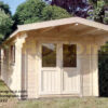 3m x 5m garden cabin with 1m roof canopy installed in garden