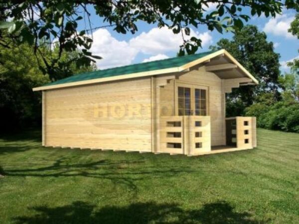 3x5m garden cabin with veranda graphic in woodland