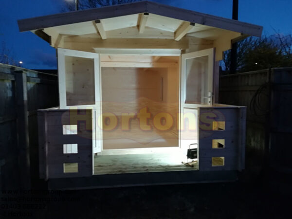 3m x 7m log cabin double doors open 2