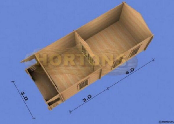 3m x 7m log cabin 3D plan