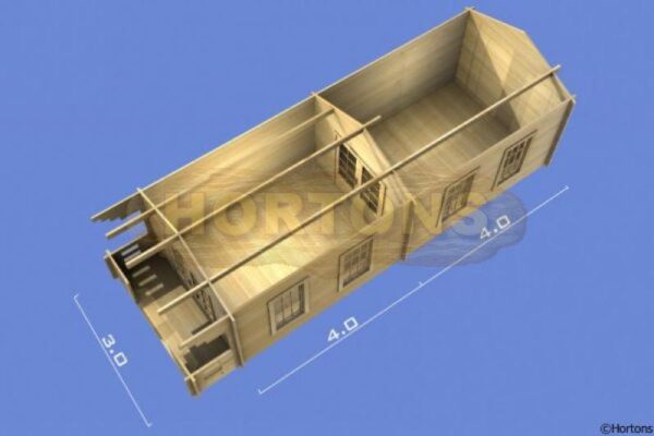 3m x 8m log cabin 3D plan