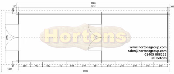 3m x 9m apex garden cabin plan view