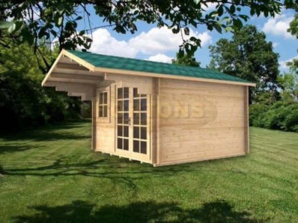 3m x 4m log cabin graphic front and side in woodland