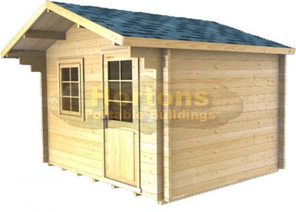 3m x 2.5m garden cabin graphic clear, front and side
