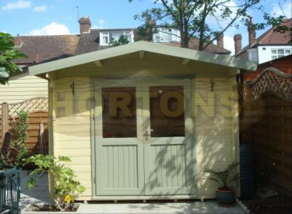 3m x 3m garden cabin installed on paving slabs