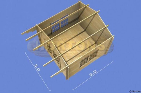 3m x 3m log cabin 3D plan