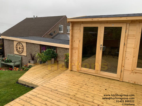 3.5x3.5m log cabin on decked platform
