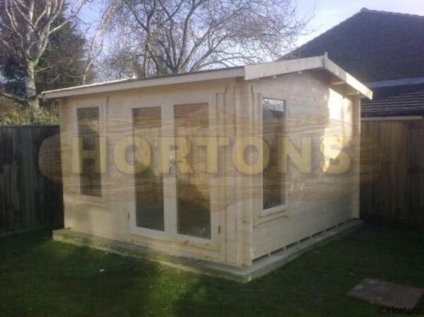 3.5x3.5m log cabin in garden