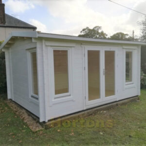 4.5m x 3.5m garden room factory painted white