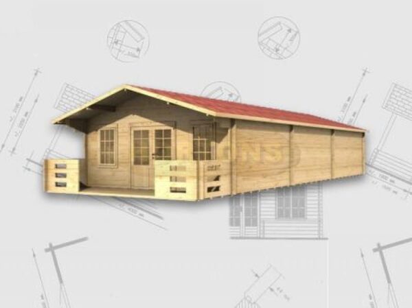 5m x 12m log cabin with 3 rooms grey graphic 2