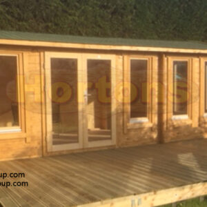 7.5 x 3.5m log cabin with decking
