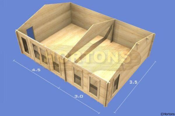 7.5m x 3.5m apex log cabin 3D plan