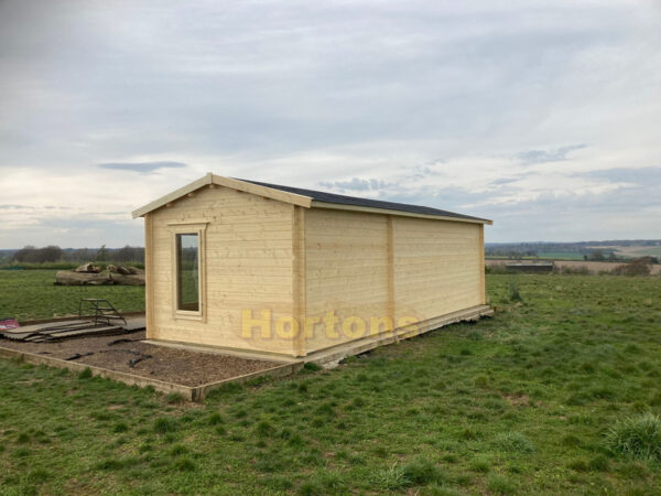 8.5m x 3.5m apex garden cabin rear wall, unpainted