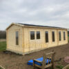 8.5m x 3.5m garden cabin with 2 rooms and half glazed double doors