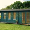 8.5m x 3.5m garden cabin with felt shingle roofing