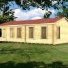 8.5 x 3.5m log cabin graphic in garden