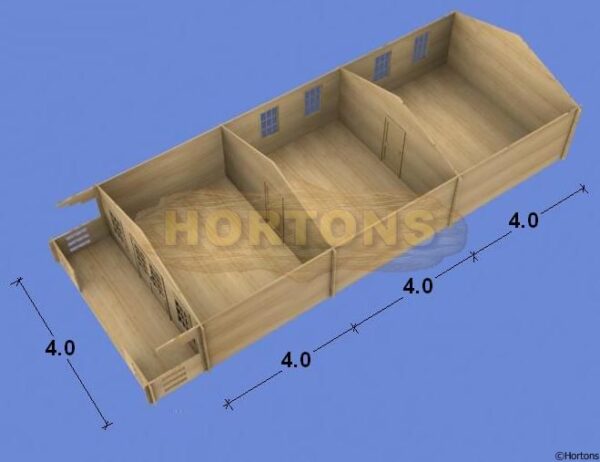 4x12m log cabin plan view